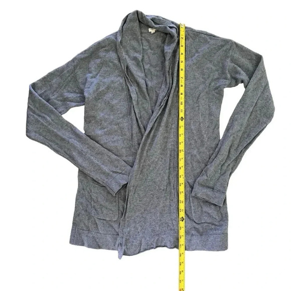 J Crew Grey Open Front cardigan Knit Long sleeve Front pockets Wool Blend M - Picture 3 of 8